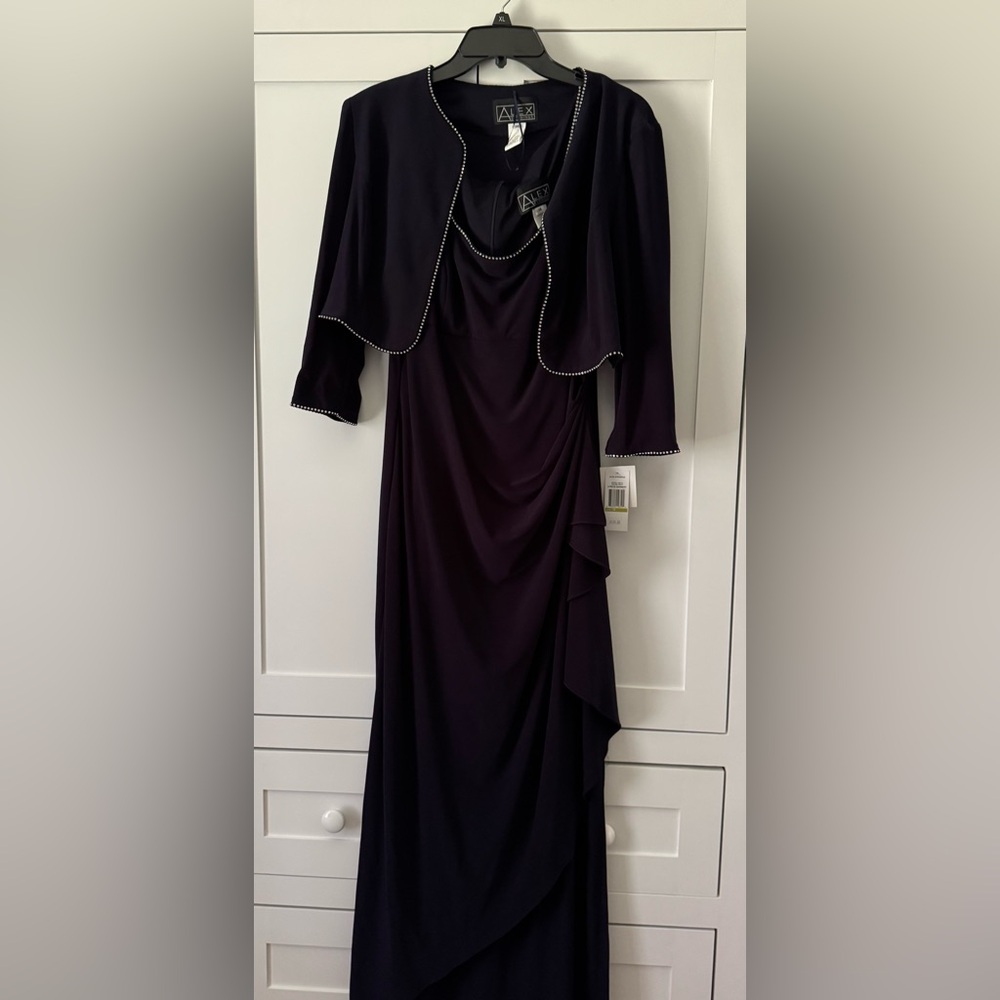 Alex Evenings Long Sleeve Navy Blue Dress